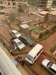 Our van trying to make its way into the hotel parking lot to take us to Kisumu